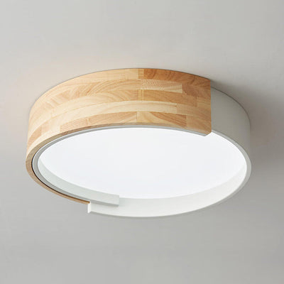 Nordic Creative Half Round Wooden Round LED Flush Mount Light