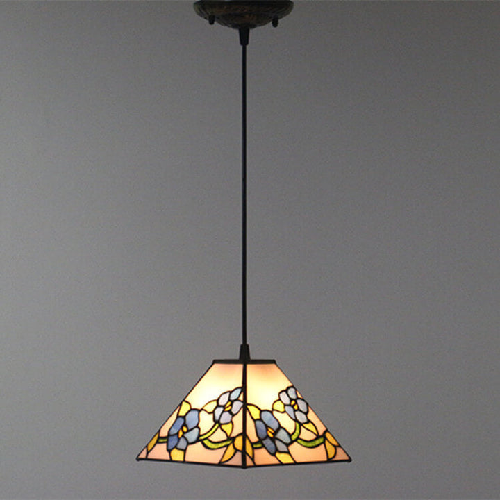Vintage Glass Tiffany Flower Pattern Design 1-Light Pendant Light