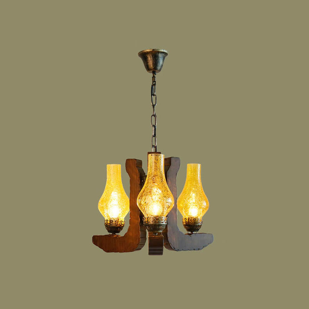 Industrielle Massivholz Antik-Design 3-Licht Kronleuchter 
