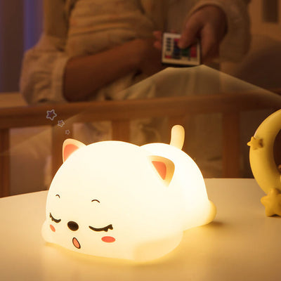 Lámpara de mesa con luz nocturna LED de control remoto de silicona creativa y encantadora de gato 