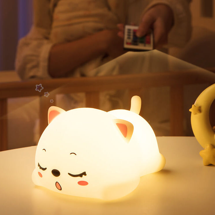 Lámpara de mesa con luz nocturna LED de control remoto de silicona creativa y encantadora de gato 