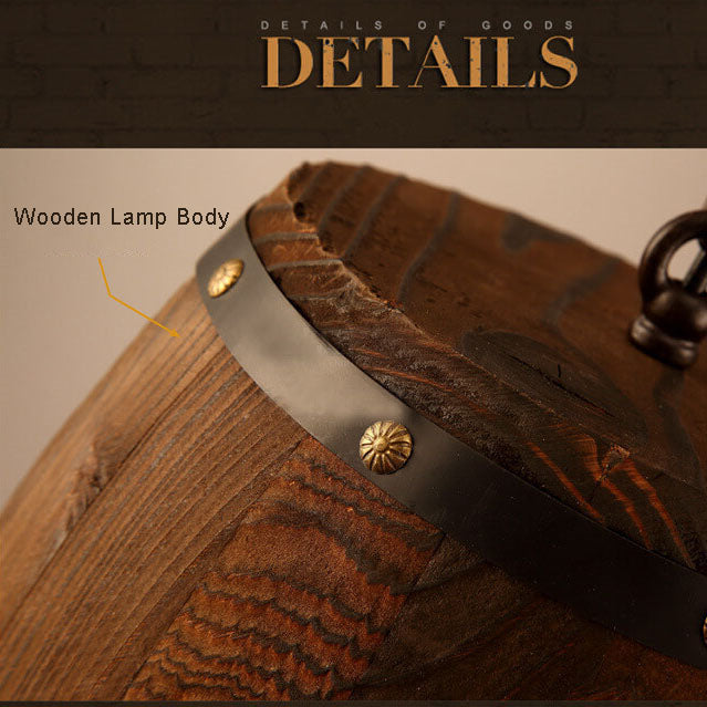 Lámpara colgante individual de 1 luz estilo barril de vino redondo rústico tradicional de hierro y madera para comedor 