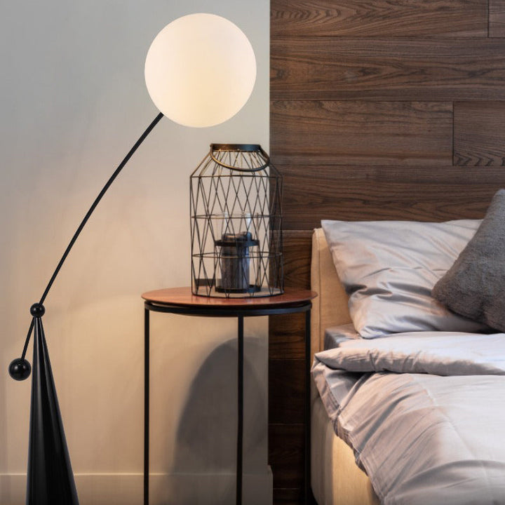 Lampe de sol contemporaine créative à base effilée pour canne à pêche, orbe en fer et verre à 1 lumière pour salon 