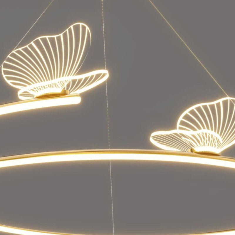 Zeitgenössische Art Deco Acryl Schmetterling Hardware Kreis Schatten LED Pendelleuchte Für Wohnzimmer 