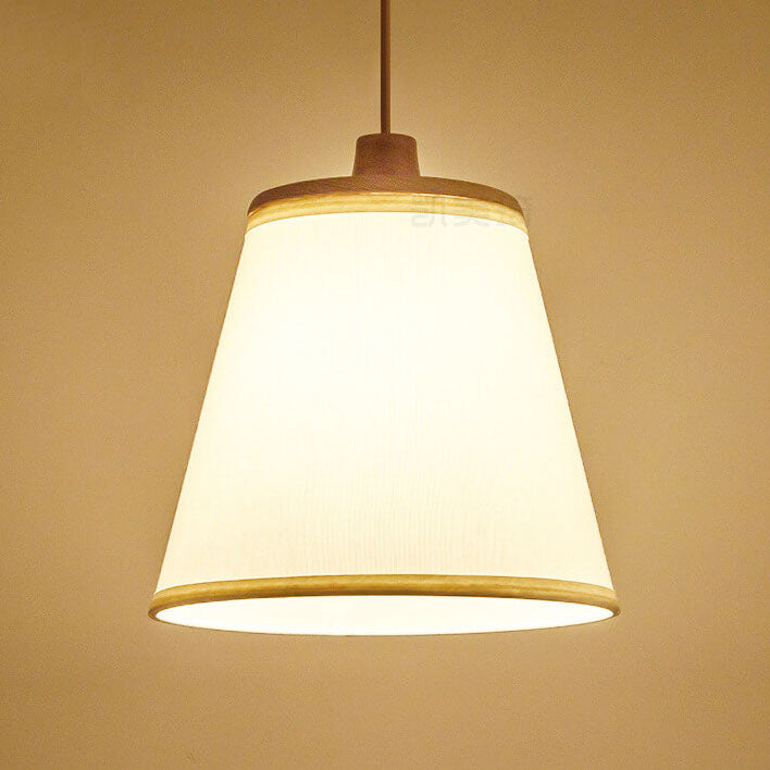 Nordic Minimalist Solid Wood Fabric Cone 1-Light Pendant Light