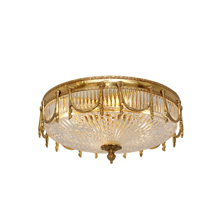 European Light Luxus Deckenleuchte aus Kupfer und Glas, rund, 4 Lichter 