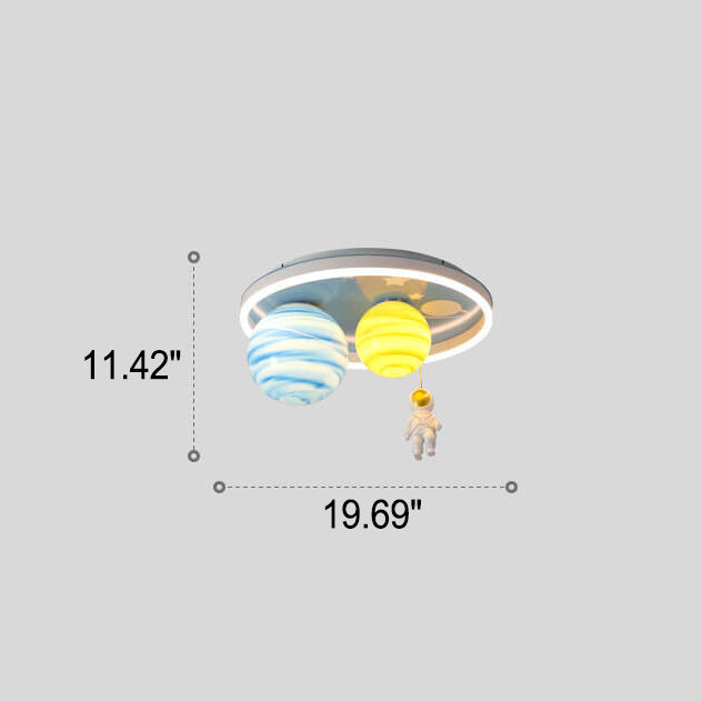 Astronaut Planet Round Kids Flush Mount Ceiling Light