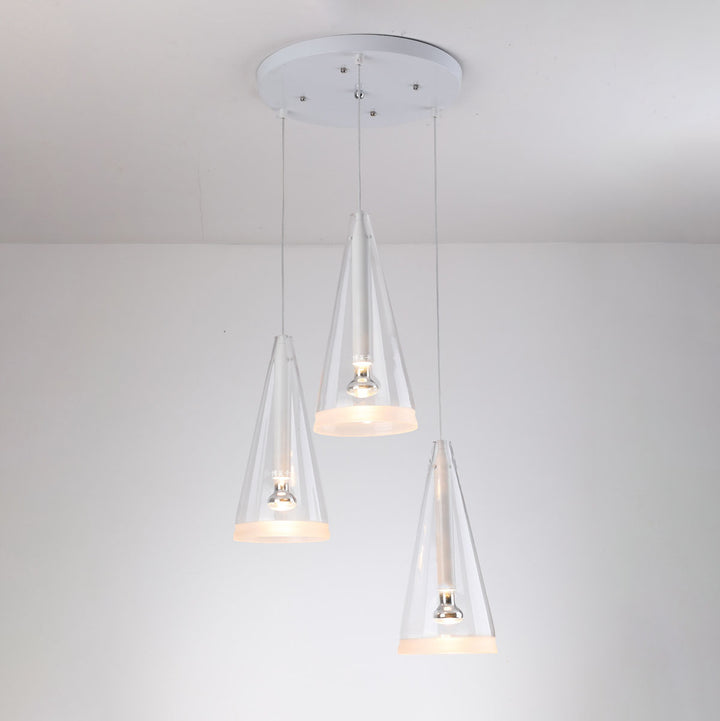 Moderno Minimalista Puro Blanco Claro Cono de Vidrio 1/3-Luz Isla Lámpara de Araña 