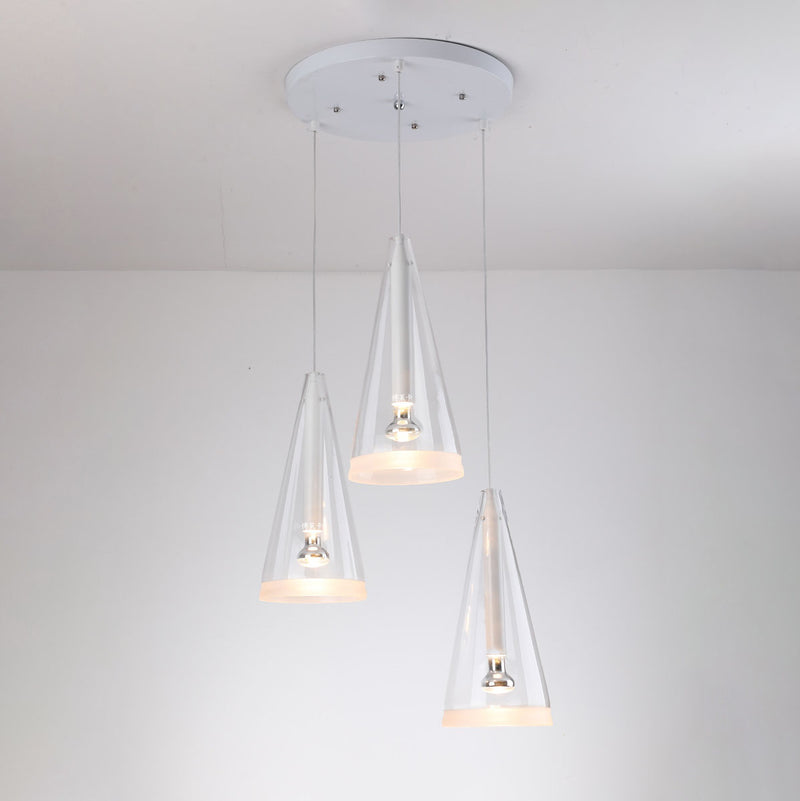 Modern Minimalist Pure White Clear Cone Glass 1/3-Light Island Light Chandelier