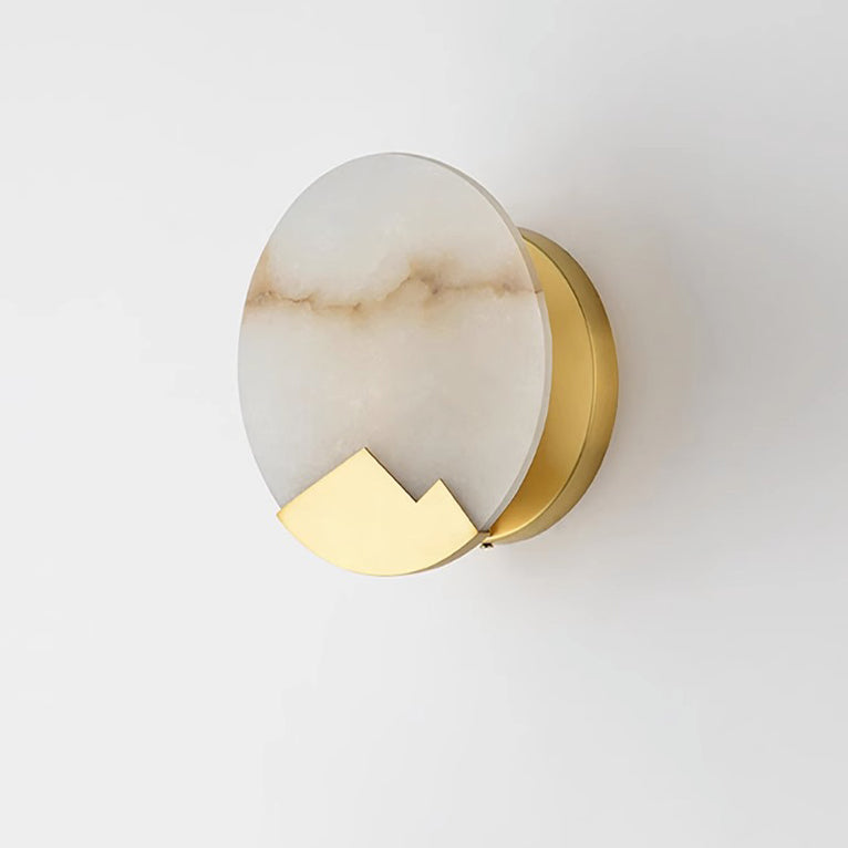 Modern Luxury Marble Round Shade Gold Finish Frame 1-Light Wall Sconce Lamp For Bedroom