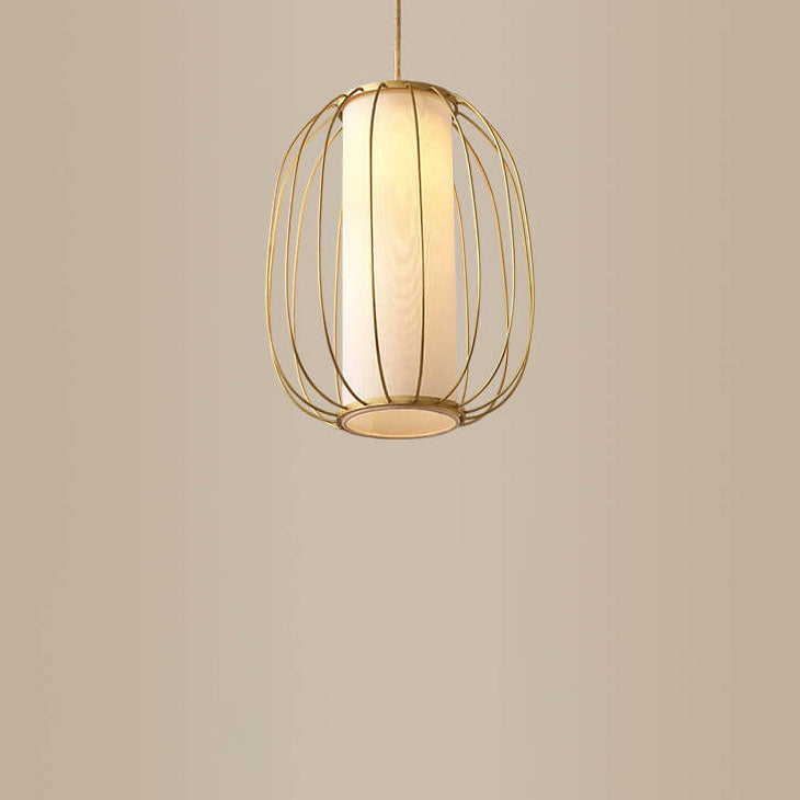 Neuer chinesischer Stil Vollkupfer-Laternen-Design Stofflampenschirm 1-Licht Pendelleuchte 