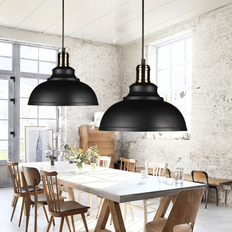 Lustre Suspendu à 1 Lumière avec Abat-jour Rond en Fer de Style Industriel 
