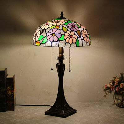 Tiffany Stained Floral Glass Dome 2-Light Table Lamp