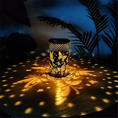 Modernes kreatives Vogel-Schmetterlings-Eisen-Höhlen-Solar-LED-Projektions-Laternen-Licht im Freien 