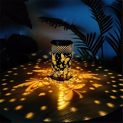 Modern Creative Bird Butterfly Iron Hollow Outdoor Solar LED Projection Lantern Light