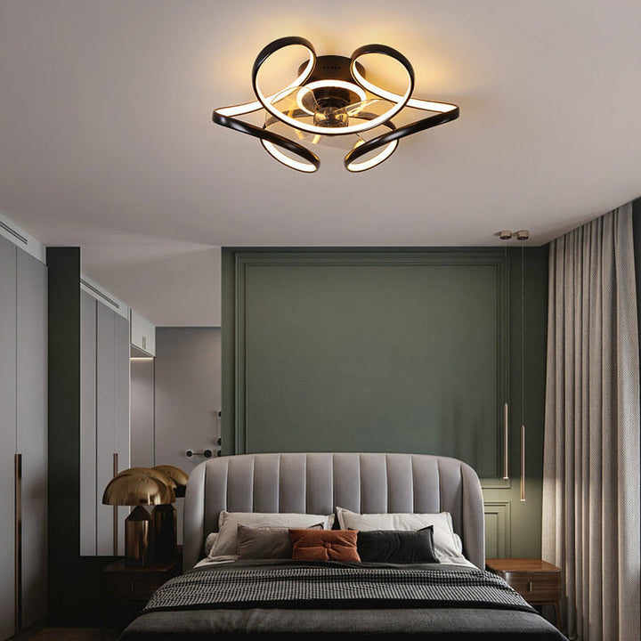 Modern Minimalist Line Acrylic Iron LED Flush Mount Fan Light