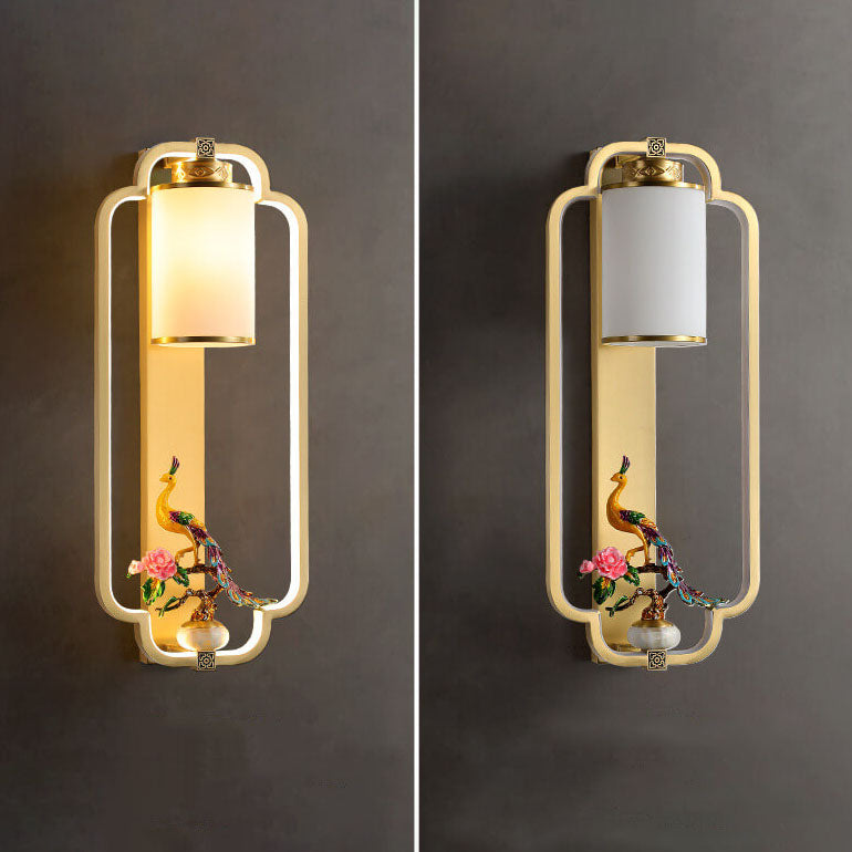 Modern Chinese Brass Jade Ring Knot LED Wall Sconce Lamp