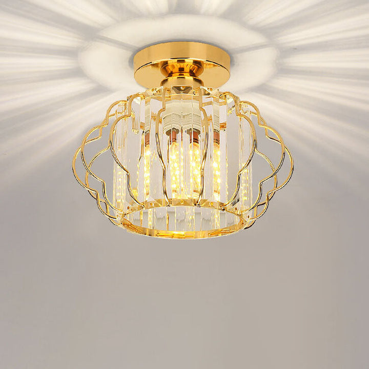 Moderno Lujo Flor Hierro Cristal 1-Luz Semi-Empotrado Montaje de Techo 