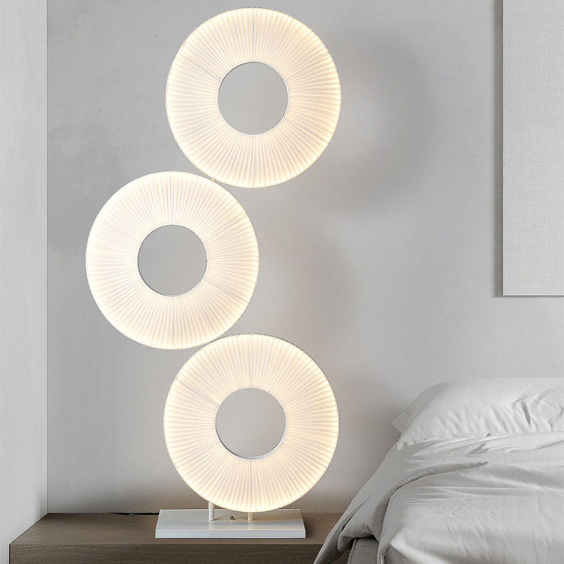 Contemporary Nordic Pleated Fabric Circle Ring Shade Iron Base LED Standing Floor Lamp For Living Room