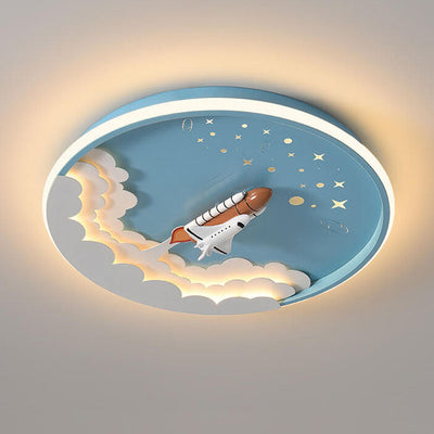 Modern Creative Cartoon Rocket Round LED Kids Flush Mount Ceiling Light