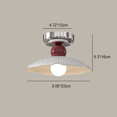 Lustre de plafond semi-encastré moderne en céramique avec dentelle ronde crème à 1 lumière 