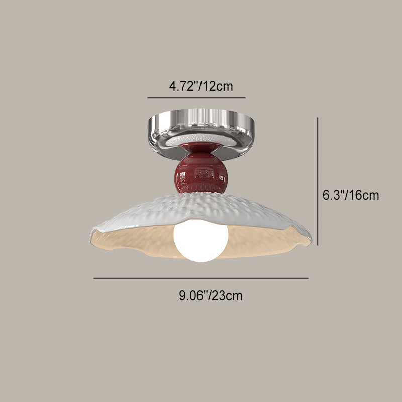 Lustre de plafond semi-encastré moderne en céramique avec dentelle ronde crème à 1 lumière 