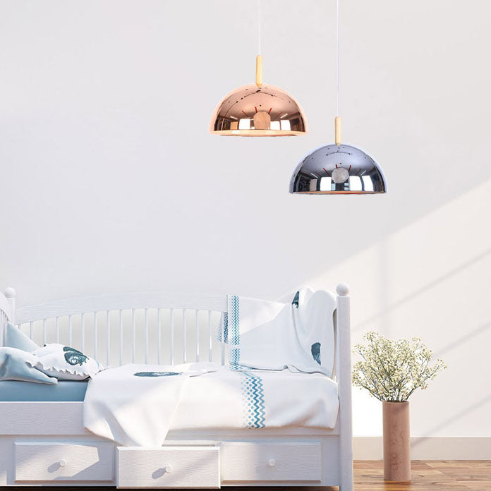 Nordic Simple Iron Dome Wood 1-Light Pendelleuchte