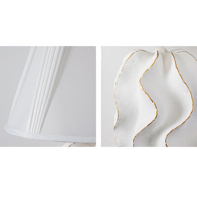 Lampe de table à 1 lumière à base de résine rayée en tissu blanc de luxe moderne 