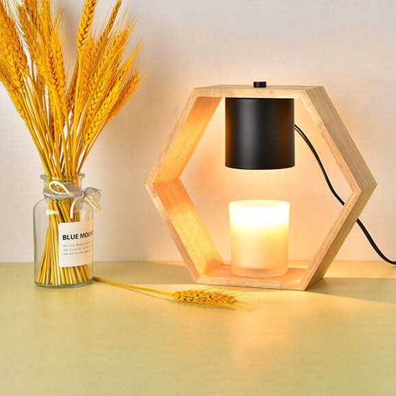 Lampe de Table en Bois Hexagonale Minimaliste Nordique à 1 Lumière à Cire Fondante 