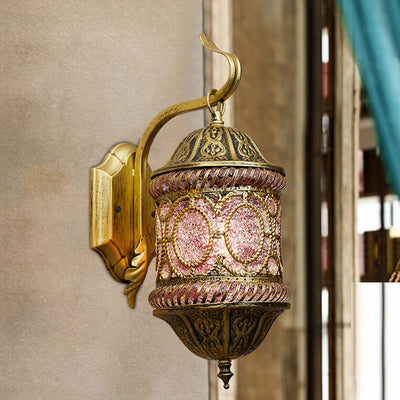 Southeast Asian Style Hollow Iron Pink 1-Light Wall Sconce Lamp