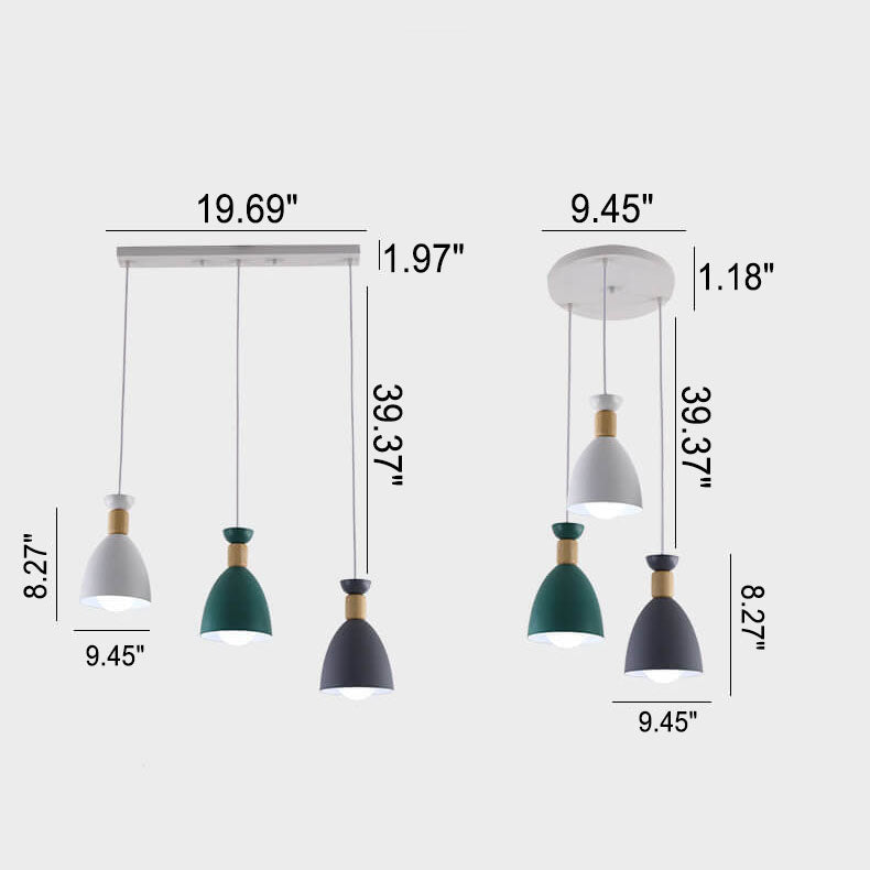 Nordic Simple Macaron Cone 3-Light Island Light Chandelier