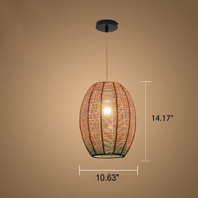 Modern Chinese Hemp Rope Round Geometry 1-Light Pendant Light