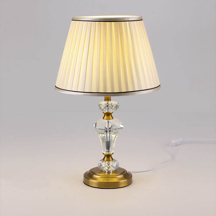 European Vintage Crystal Pillar Base Fabric 1-Light Table Lamp