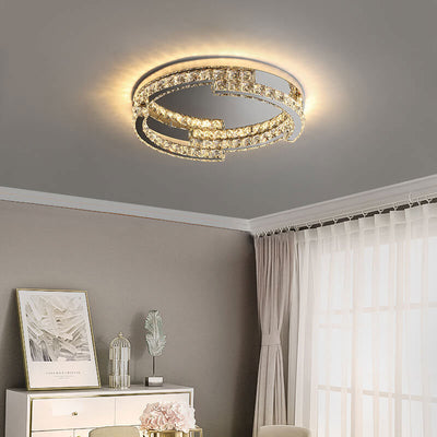 Round Simple Stainless Steel Crystal Multilayer Design LED Flush Mount Light