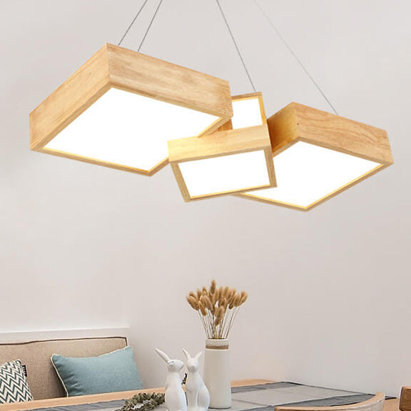 Modern Creative Solid Wood Several Squares LED Chandelier