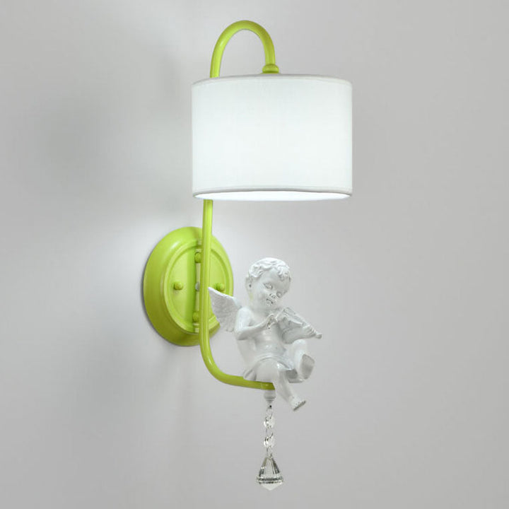 Modern Minimalist Angel Resin Round Fabric 1-Light Wall Sconce Lamp for Living Room