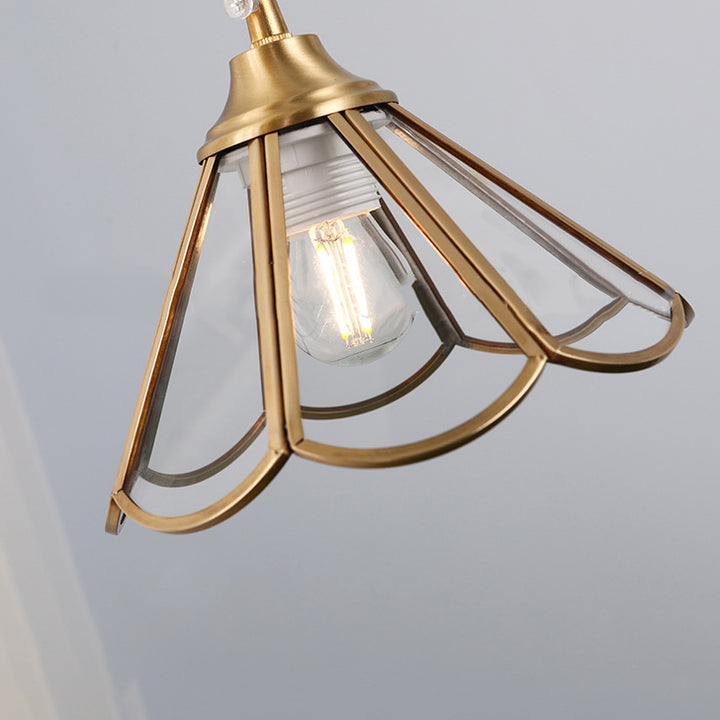 Traditional Vintage Petal Cone Glass Copper 1-Light Pendant Light for Living Room