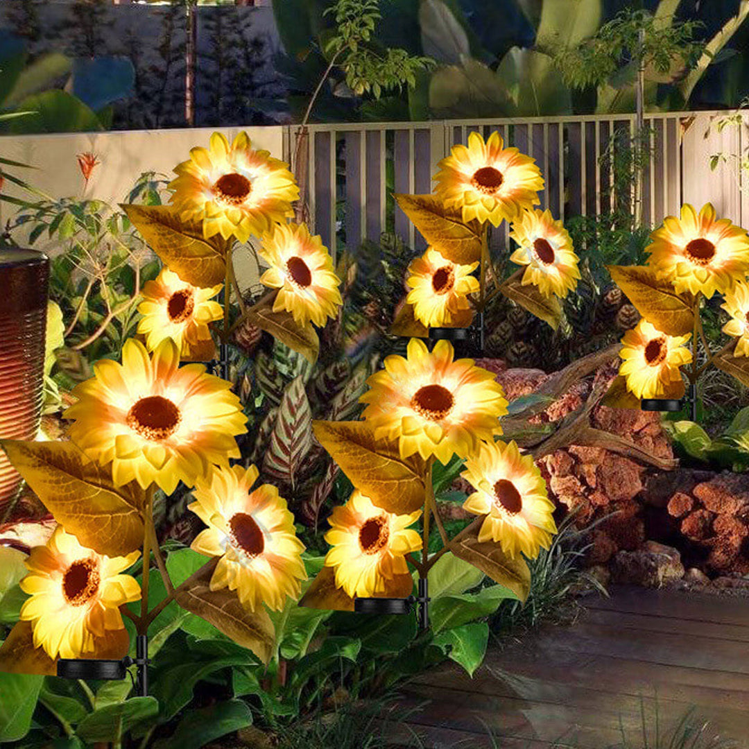 Luz de paisaje para jardín al aire libre con LED de 3 cabezas Solar Sunflower 