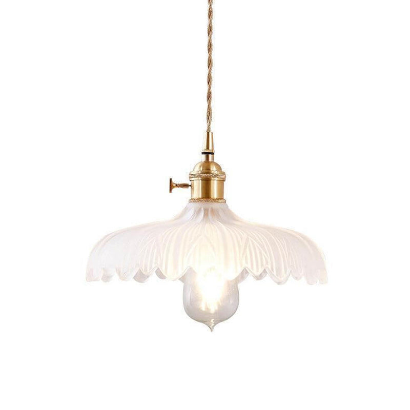 Nordic Carved Glass Petal Brass Dome 1-Light Pendant Light