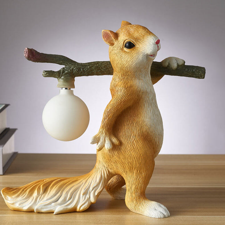 Contemporary Creative Resin Squirrel Moon Glass 1-Light Table Lamp For Bedroom