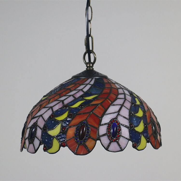 Cúpula de Vidrio Tiffany Europea con Vitral, Lámpara Colgante de 1 Luz 