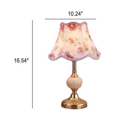 Nordic Vintage Floral Glass Fabric 1-Light Table Lamp