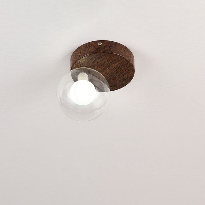 Traditional Japanese Acrylic Iron Woodgrain 1-Light Semi-Flush Mount Ceiling Light
