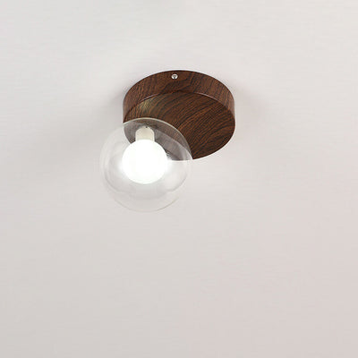 Japanese Minimalist Glass Iron Woodgrain 1-Light Semi-Flush Mount Ceiling Light