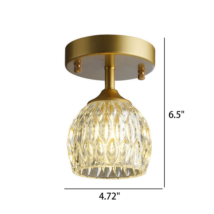 Dôme en verre texturé nordique 1 lumière semi-encastrée pour plafond 