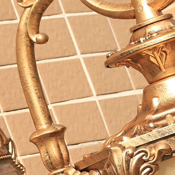 Traditional European Aluminum Glass Carved Lantern 1-Light Outdoor Waterproof Wall Sconce Lamp