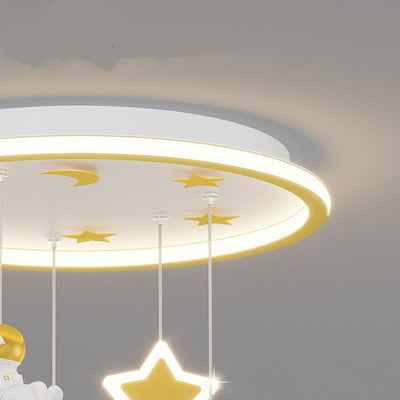 Contemporary Creative Starry Night Acrylic Round Shade LED Kids Flush Mount Ceiling Light For Bedroom