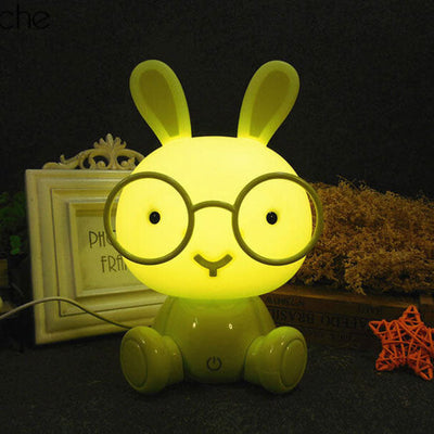 Lampe de table LED USB avec lumière de nuit, lapin créatif avec lunettes 