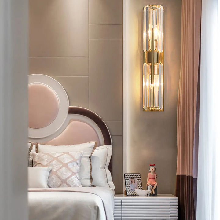 Modern Luxury Crystal Metal Strip 2-Light Wall Sconce Lamp