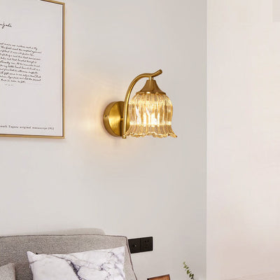 Traditional French Floral Hardware Glass 1-Light Wall Sconce Lamp For Bedroom